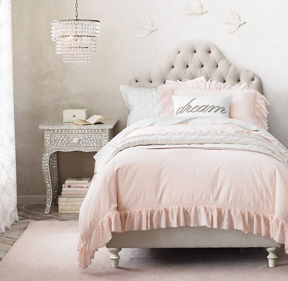 Restoration Hardware Pink Ruffle Twin Duvet Cover Only